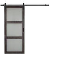 36 in. x 84 in. Iron Age Gray 3-Lite Frosted Glass MDF Barn Door with Hardware