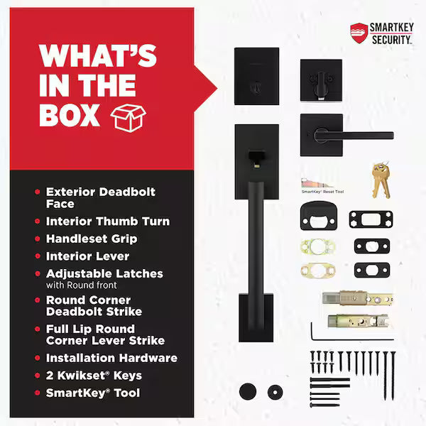 San Clemente Matte Black Single Cylinder Low Profile Door Handleset with Halifax Handle Featuring SmartKey Security