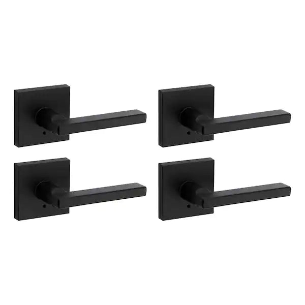 Halifax Square Matte Black Bed/Bath Door Handle with Lock (4-Pack)