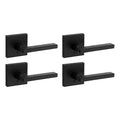 Halifax Square Matte Black Bed/Bath Door Handle with Lock (4-Pack)