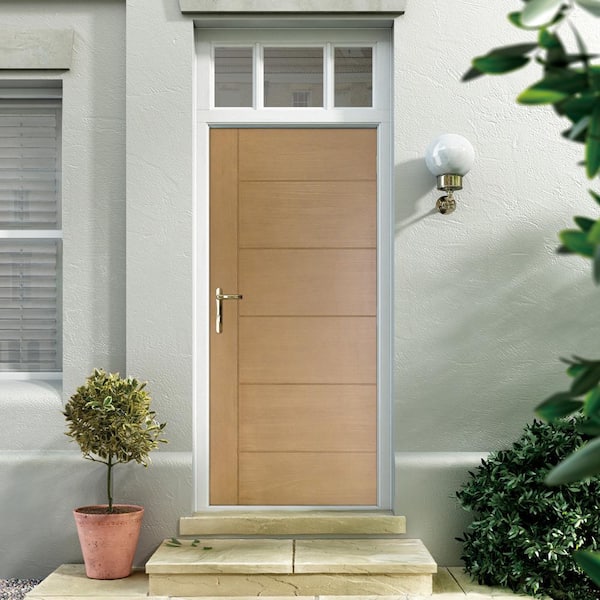 36 in. x 80 in. Contemporary Teak Modern Light Oak Right-Hand Inswing Stained Fiberglass Prehung Front Door