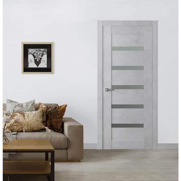 Vona 07-04 30 in. x 80 in. Right-Hand 5-Lite Frosted Glass Solid Core Light Urban Wood Single Prehung Interior Door