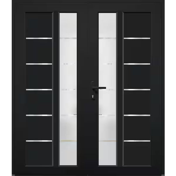 72 in. x 80 in. Right-Hand/Inswing Frosted Glass Matte Black Doouble Steel Prehung Front Door with Hardware
