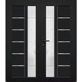 72 in. x 80 in. Right-Hand/Inswing Frosted Glass Matte Black Doouble Steel Prehung Front Door with Hardware