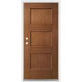 36 in. x 80 in. Right-Hand Medium Oak 3 Panel Shaker Fiberglass Prehung Front Door