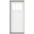 36 in. x 80 in. Left-Hand Craftsman Lite Modern White Painted Fiberglass Prehung Front Door with Brickmould