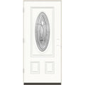 36 in. x 80 in. Right-Hand 3/4 Oval Blakely Glass Modern White Paint Fiberglass Prehung Front Door w/Rot Resistant Frame