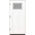 36 in. x 80 in. Right-Hand 1/4 Lite Craftsman Selwyn Decorative Glass Modern White Fiberglass Prehung Front Door