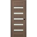Vona 07-04 DIY-Friendly 36 in. x 80 in. Left-Hand Frosted Glass Pecan Nutwood Wood Composite Single Swing Interior Door