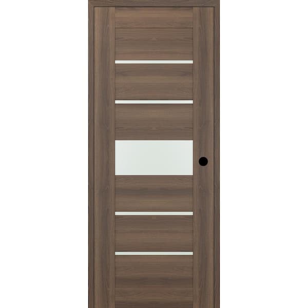 Vona 07-06 DIY-Friendly 36 in. x 80 in. Left-Hand Frosted Glass Pecan Nutwood Wood Composite Single Swing Interior Door
