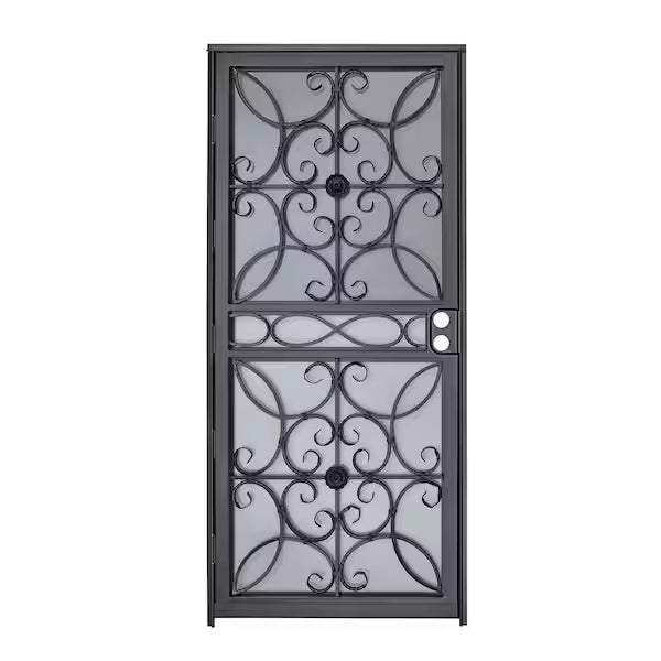 Madrid 36 in. x 80 in. Universal/Reversible Powder Coated Black Wrought Iron Steel Security Door