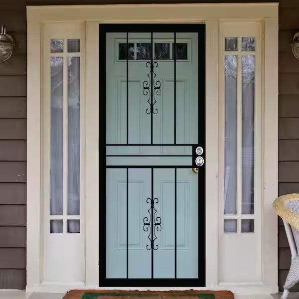 36 in. x 80 in. 501 Universal/Reversible Series Genesis Steel Powder Coated Black Prehung Security Door