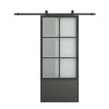 37 in. x 84 in. 3/4 Lites Frosted Glass Black Steel Frame Interior Barn Door with Sliding Hardware Kit and Door Handle