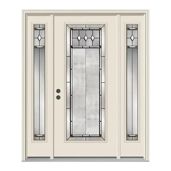 68 in.x 80 in. Full Lite Mission Prairie Primed Steel Decorative Glass Prehung Right-Hand Inswing Front Door w/Sidelites
