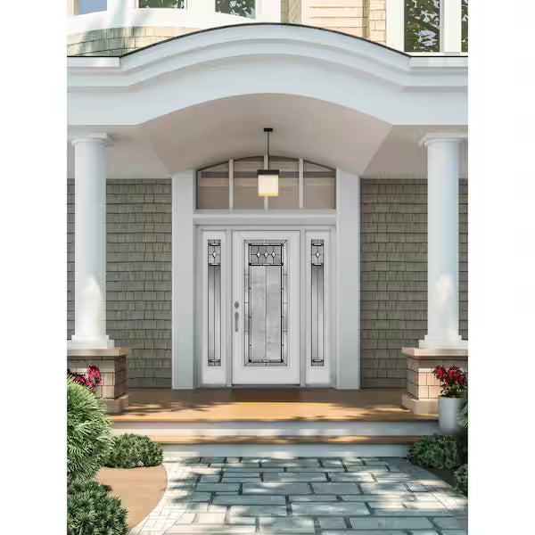 68 in.x 80 in. Full Lite Mission Prairie Primed Steel Decorative Glass Prehung Right-Hand Inswing Front Door w/Sidelites