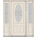 60 in. x 80 in. Right-Hand/Inswing 3/4 Oval Brevard Decorative Glass Primed Steel Prehung Front Door with Sidelites
