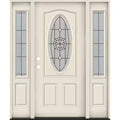 60 in. x 80 in. Right-Hand 3/4 Oval McAlpine Decorative Glass Primed Steel Prehung Front Door with Sidelites