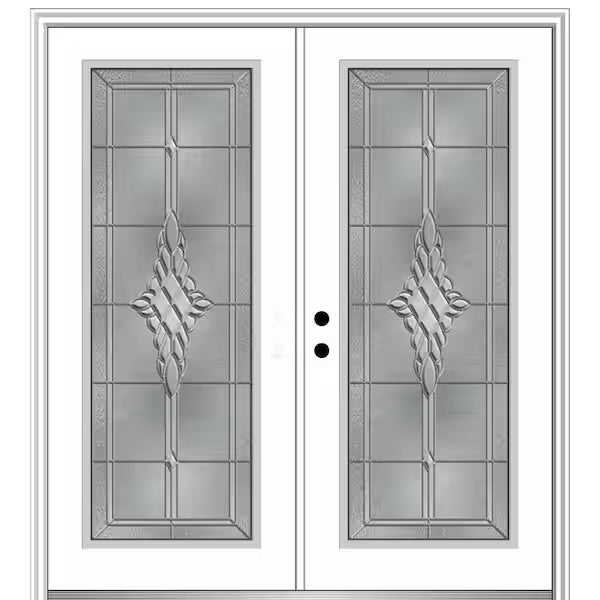 72 in. x 80 in. Grace Right-Hand Inswing Full-Lite Decorative Glass Primed Steel Prehung Front Door on 6-9/16 in. Frame