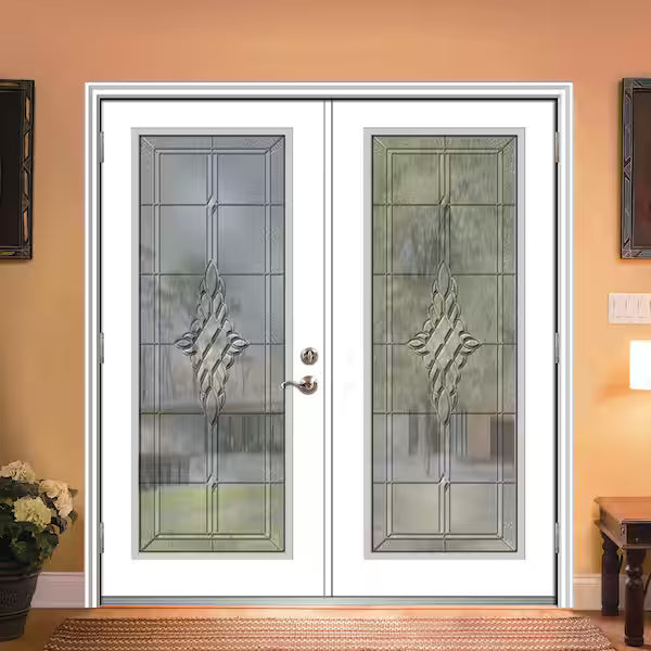 72 in. x 80 in. Grace Right-Hand Inswing Full-Lite Decorative Glass Primed Steel Prehung Front Door on 6-9/16 in. Frame