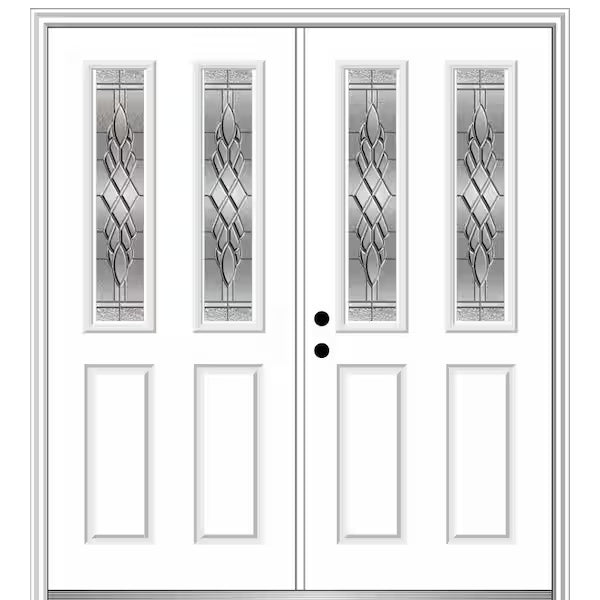 60 in. x 80 in. Grace Right-Hand Inswing 2-Lite 2-Panel Decorative Primed Steel Prehung Front Door on 6-9/16 in. Frame