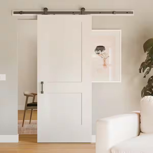 Logan 36 in. x 84 in. 2 Panel Primed Composite Interior Sliding Barn Door with Hardware Kit