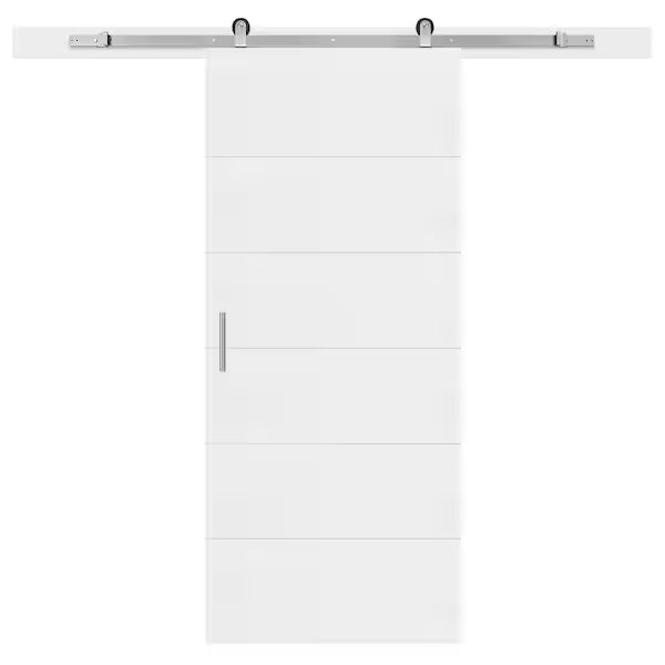 36 in. x 84 in. 6 Panel Melrose Primed Interior Sliding Barn Door Slab with Hardware Kit