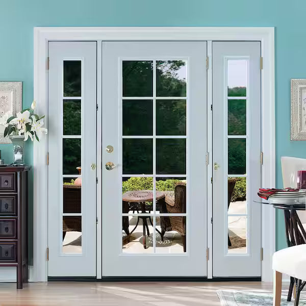 60 in. x 80 in. Premium 6-Panel Right-Hand/Inswing Primed Steel Prehung Front Door with Two 10 in. 5 Lite Sidelite