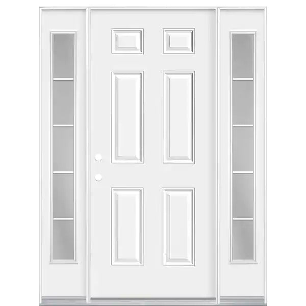 60 in. x 80 in. Premium 6-Panel Right-Hand/Inswing Primed Steel Prehung Front Door with Two 10 in. 5 Lite Sidelite