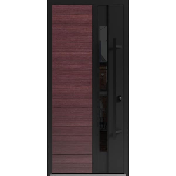 0162 36 in. x 80 in. Left-hand/Inswing Tinted Glass Red Oak Steel Prehung Front Door with Hardware