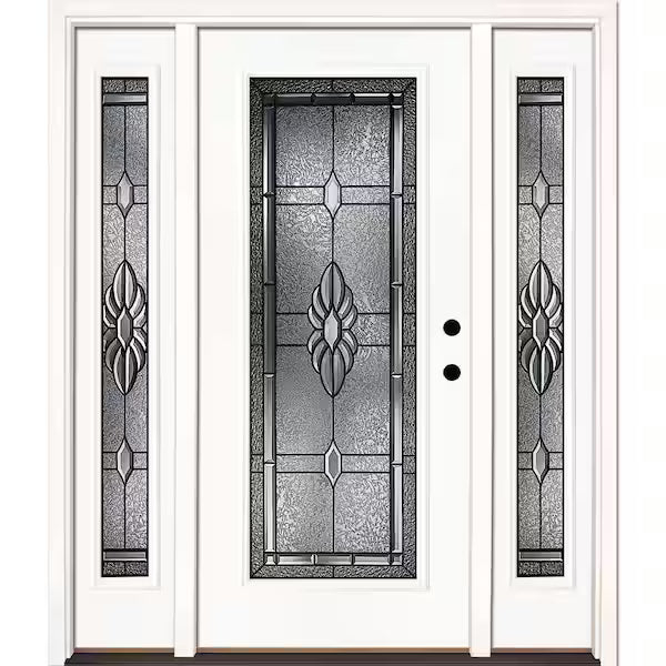 63.5 in. x 81.625 in. Sapphire Patina Full Lite Unfinished Smooth Left-Hand Fiberglass Prehung Front Door with Sidelites