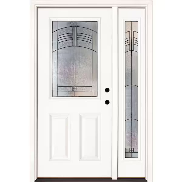50.5 in. x 81.625 in. Rochester Patina 1/2 Lite Unfinished Smooth Left-Hand Fiberglass Prehung Front Door with Sidelite