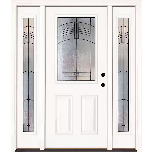 63.5 in. x 81.625 in. Rochester Patina 1/2 Lite Unfinished Smooth Left-Hand Fiberglass Prehung Front Door with Sidelites