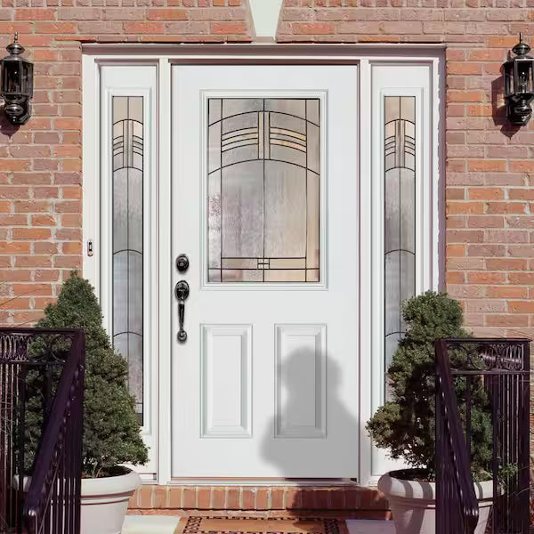 63.5 in. x 81.625 in. Rochester Patina 1/2 Lite Unfinished Smooth Left-Hand Fiberglass Prehung Front Door with Sidelites