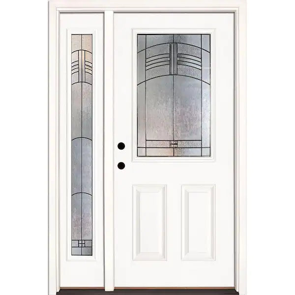 50.5 in. x 81.625 in. Rochester Patina 1/2 Lite Unfinished Smooth Right-Hand Fiberglass Prehung Front Door with Sidelite