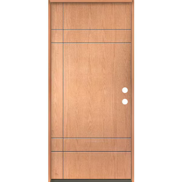 SUMMIT Modern 36 in. x 79 in. Left-Hand/Inswing 10-Grid Solid Panel Teak Stain Fiberglass Prehung Front Door