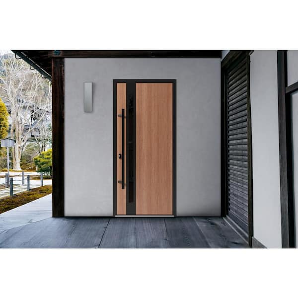 1033 36 in. x 80 in. Right-hand/Inswing Tinted Glass Teak Steel Prehung Front Door with Hardware