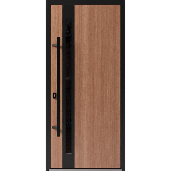 1033 36 in. x 80 in. Right-hand/Inswing Tinted Glass Teak Steel Prehung Front Door with Hardware