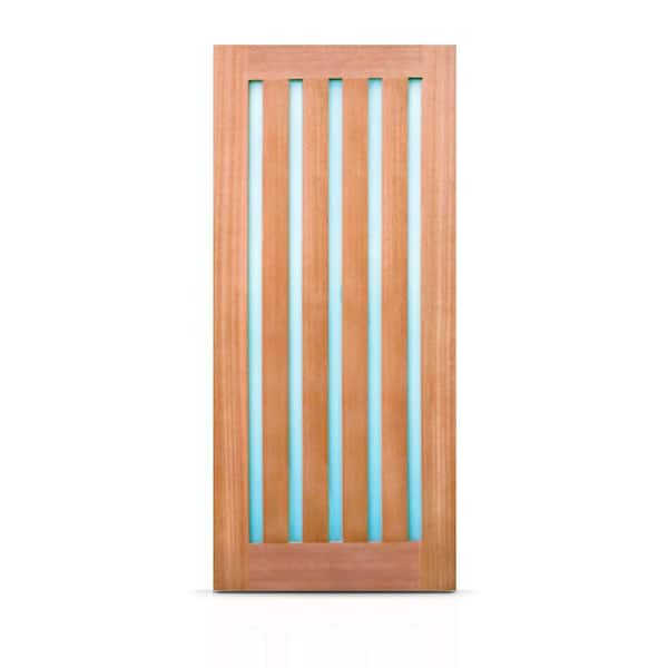 36 in. x 80 in. Reversible Frosted Glass Modern Exterior Unfinished Mahogany Front Door Slab