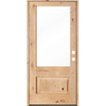 36 in. x 80 in. Modern Farmhouse Knotty Alder Left-Hand/Inswing 3/4 Lite Clear Glass Unfinished Wood Prehung Front Door