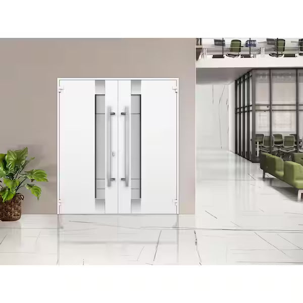 1713 72 in. x 80 in. Right-hand/Inswing Tinted Glass White Enamel Steel Prehung Front Door with Hardware