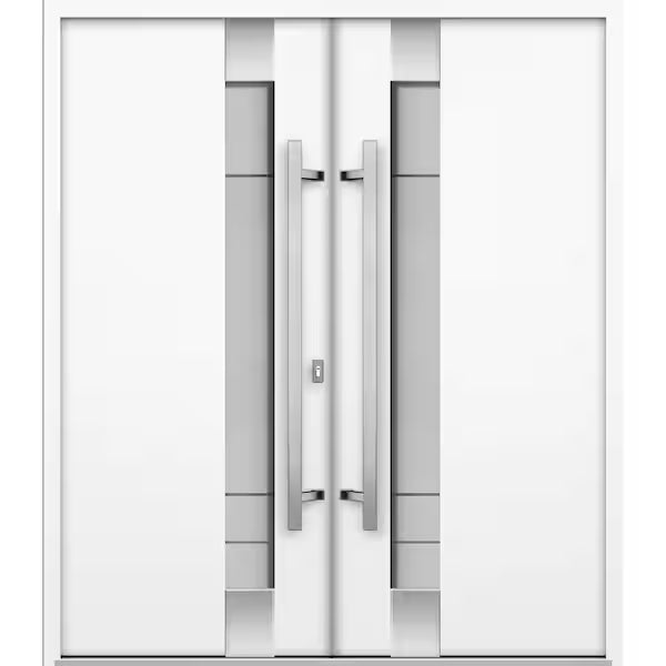 1713 72 in. x 80 in. Right-hand/Inswing Tinted Glass White Enamel Steel Prehung Front Door with Hardware