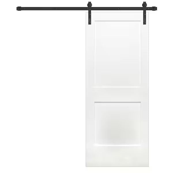 42 in. x 84 in. Shaker 2-Panel Primed Wood Interior Barn Door with Bronze Hardware