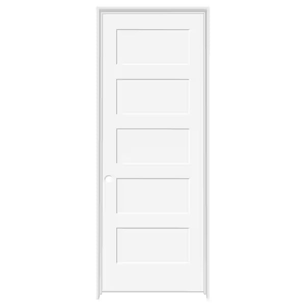 30 in. x 80 in. 5-Panel Shaker White Primed Right Hand Solid Core Wood Single Prehung Interior Door with Bronze Hinges