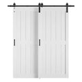 65 in. x 84 in. (Double 36 in.) Bypass 2-Panel Plank White Finished MDF Interior Sliding Barn Door with Hardware Kit